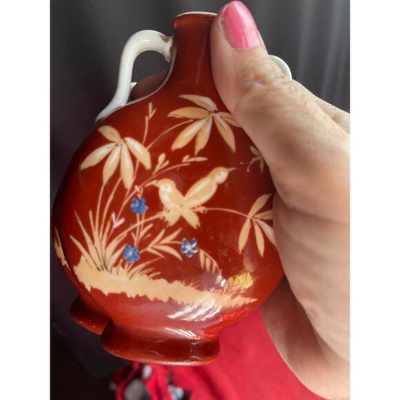 RARE! Pair Flambe OXBLOOD Red Chinese Porcelain Bird Vase ~Vintage - Picture 10 of 10